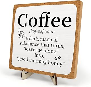 Funny Coffee Bar Decor – Rustic Wooden Sign for Coffee Station or Shelf, CoffeeShop Plaque, Funny Java Bar Decor for Home Cafe or Kitchen Counter 5.9x5.9inch