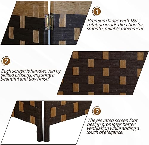 Miniatura 3 de Divisor de habitación plegable, biombo de madera, 6pies Paneles plegables de fibra de tejido alto, extraanchas, con doble bisagra y doble divisor de