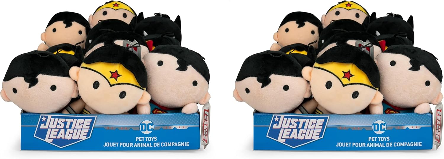DC Comics Batman, Superman & Wonder Woman Plush Squeaky Dog Toys | 15 pc Bulk Pack with 9" Large Toys for Boutique Pet Shops & Small Businesses