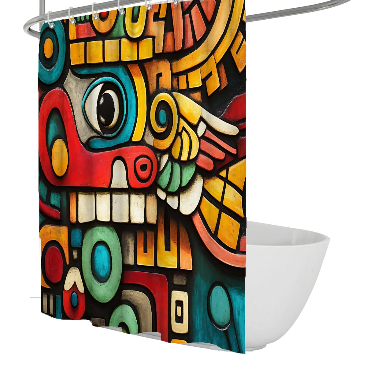 UERWOWELL Colorful Abstract Art Shower Curtain Tribal Totem Pattern Shower Curtain Ancient Mythical Sculpture Artwork Fabric Bath Curtains Waterproof W150xL200 cm