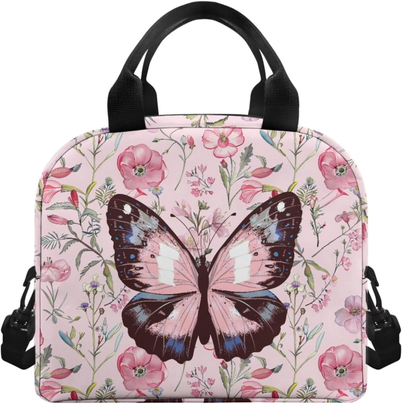 Flashideas Butterfly Flower Backpack School Set 4Pcs Portable Lunch Bag Insulated Water Bottle Water Bottle Carrier with Strap Kids Backpack for Girls 8-10 for Teens Girls Middle School High School