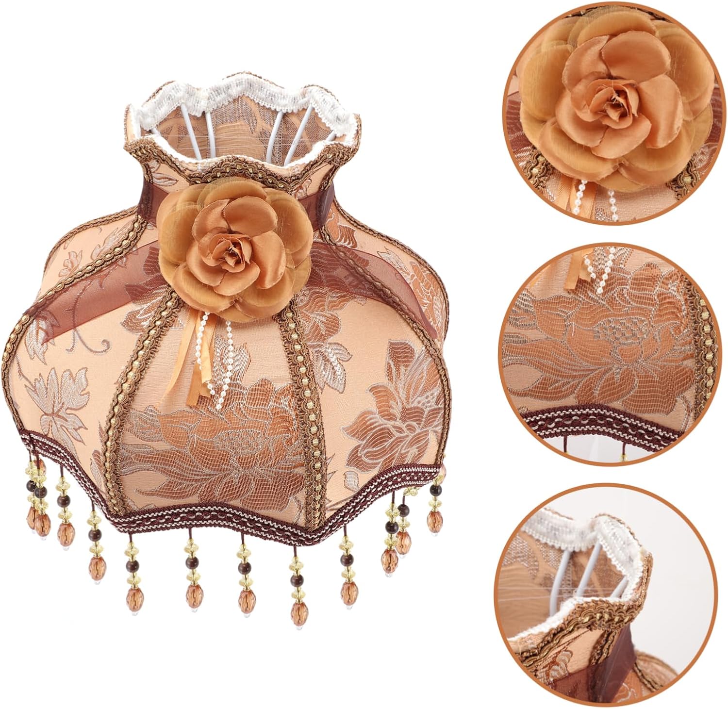 Vintage European Cloth Lamp Shade with Tassels and Bead Lace Retro Style Lamp for Table Lamps Elegant Home Decor for Living Room and Bedroom 12.6x12.2 inch