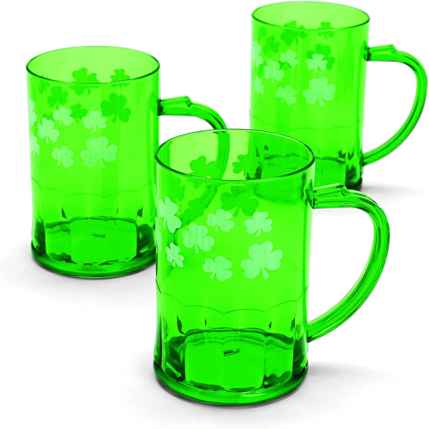 Fun Express St. Patrick's Day Shamrock Mugs - Premium Reusable Hard Plastic Party Cups Set of 12 | 14 oz Green Drinkware for Irish Celebrations, St Paddys Day Decorations & Party Supplies