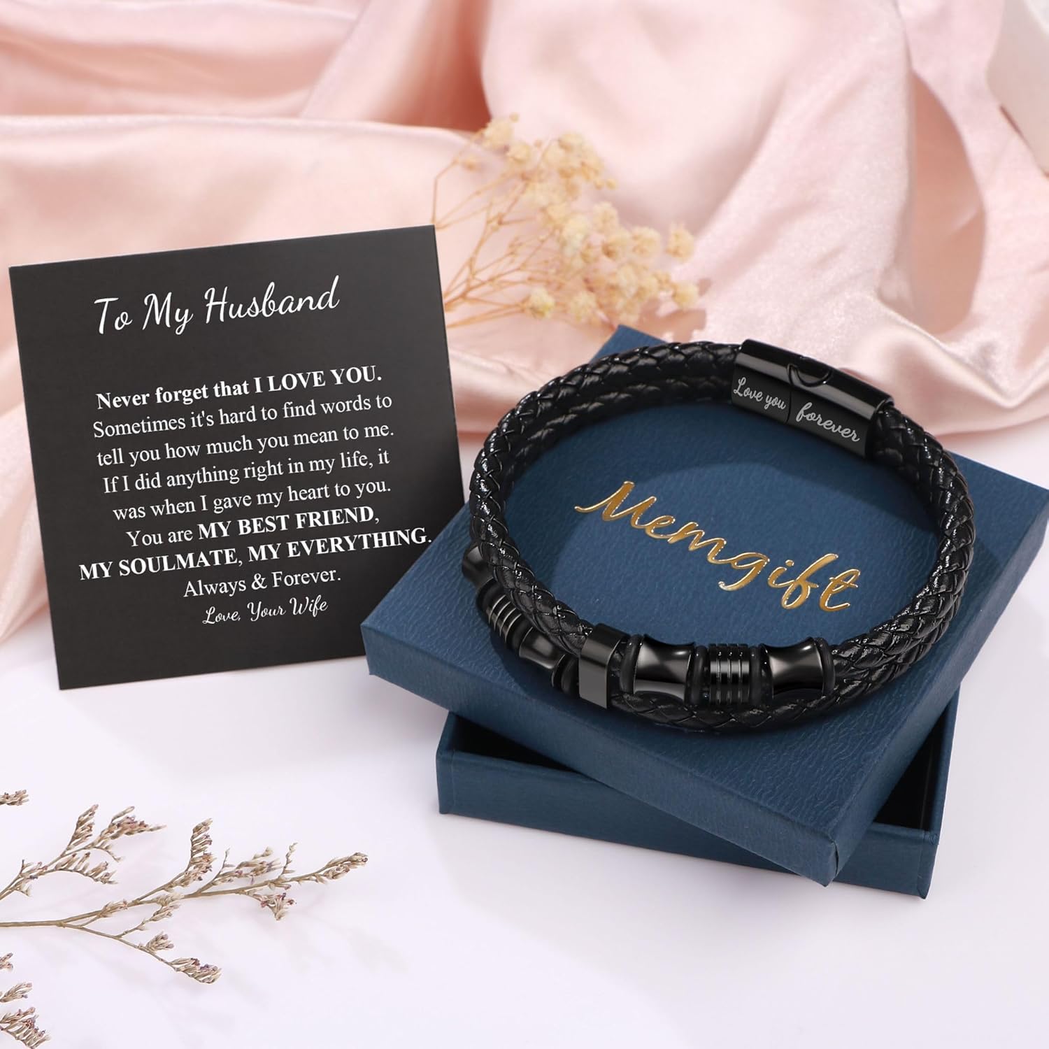 Memgift 𝐋𝐞𝐚𝐭𝐡𝐞𝐫 𝐁𝐫𝐚𝐜𝐞𝐥𝐞𝐭 𝐅𝐨𝐫 𝐌𝐞𝐧 Birthday Valentines Day Gifts for Son Grandson Man Dad Boyfriend Husband Brother Double-Row Braided Leather Bracelet for Men 7.5 8.5 9 Inches - Image 7