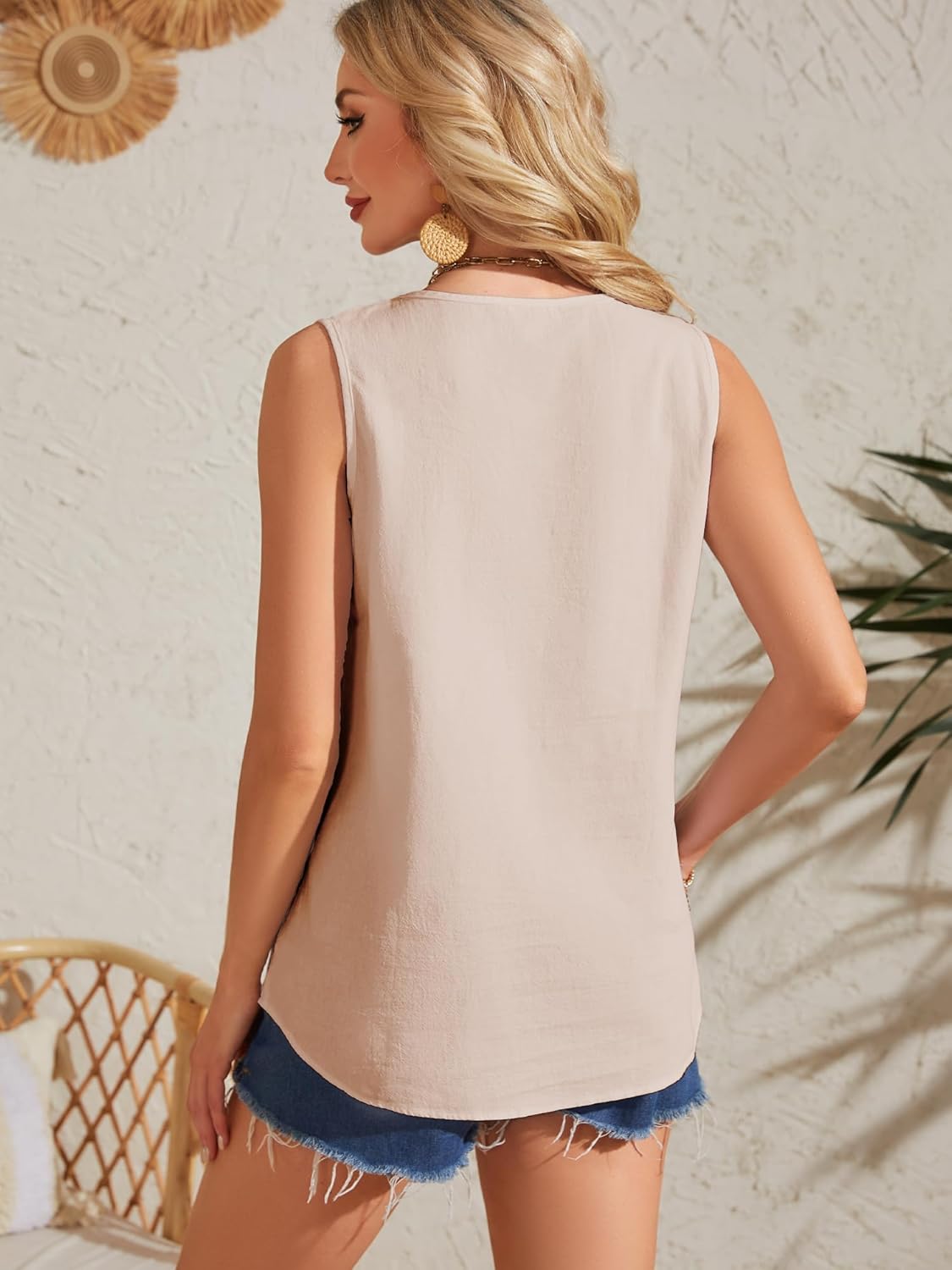 Womens Cotton Linen Tank Tops Sleeveless Camisole Blouses Summer Basic Shirt - Image 6