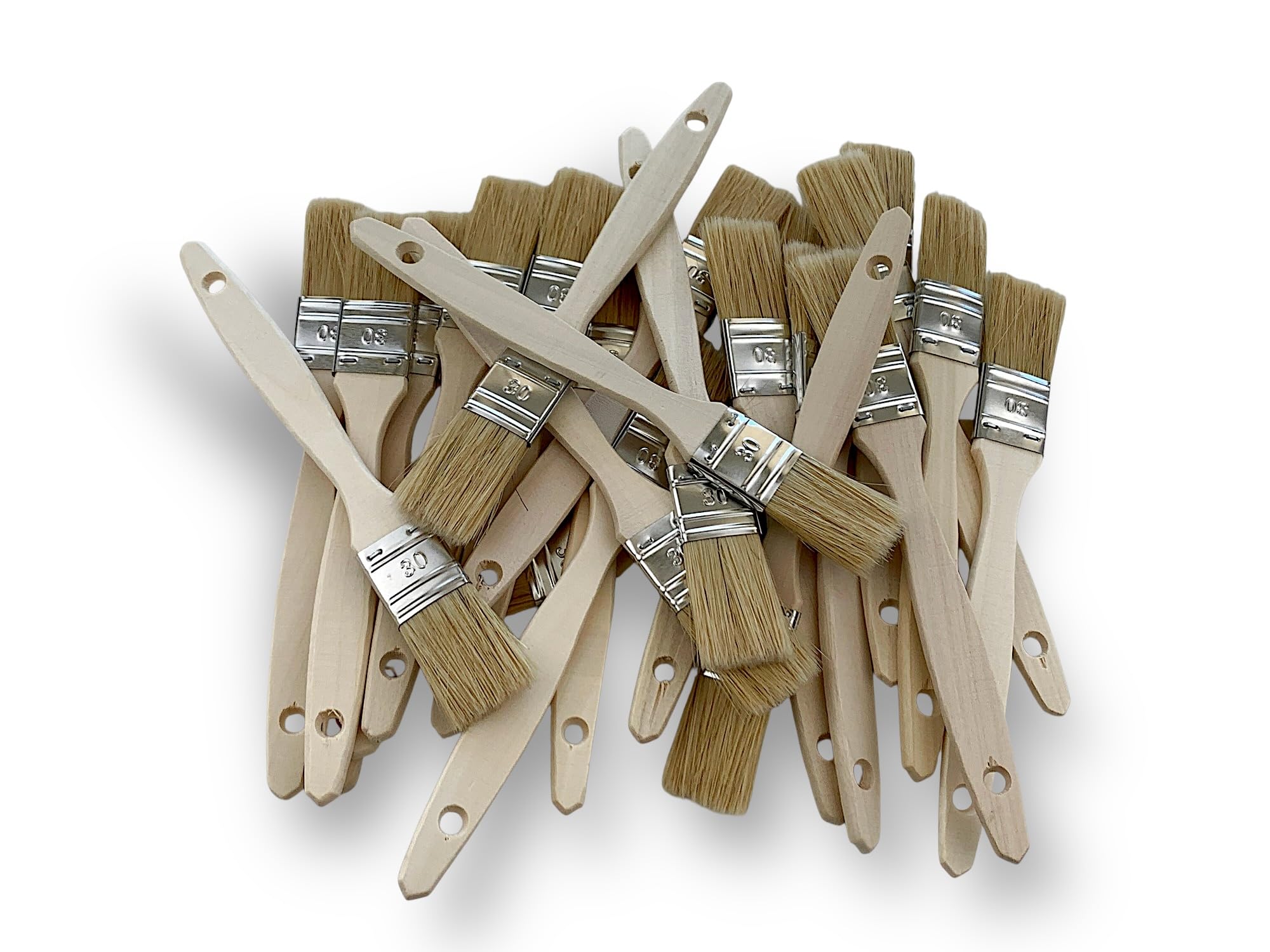 Kibros 24er Set Flachpinsel weiße Naturborsten 30 mm