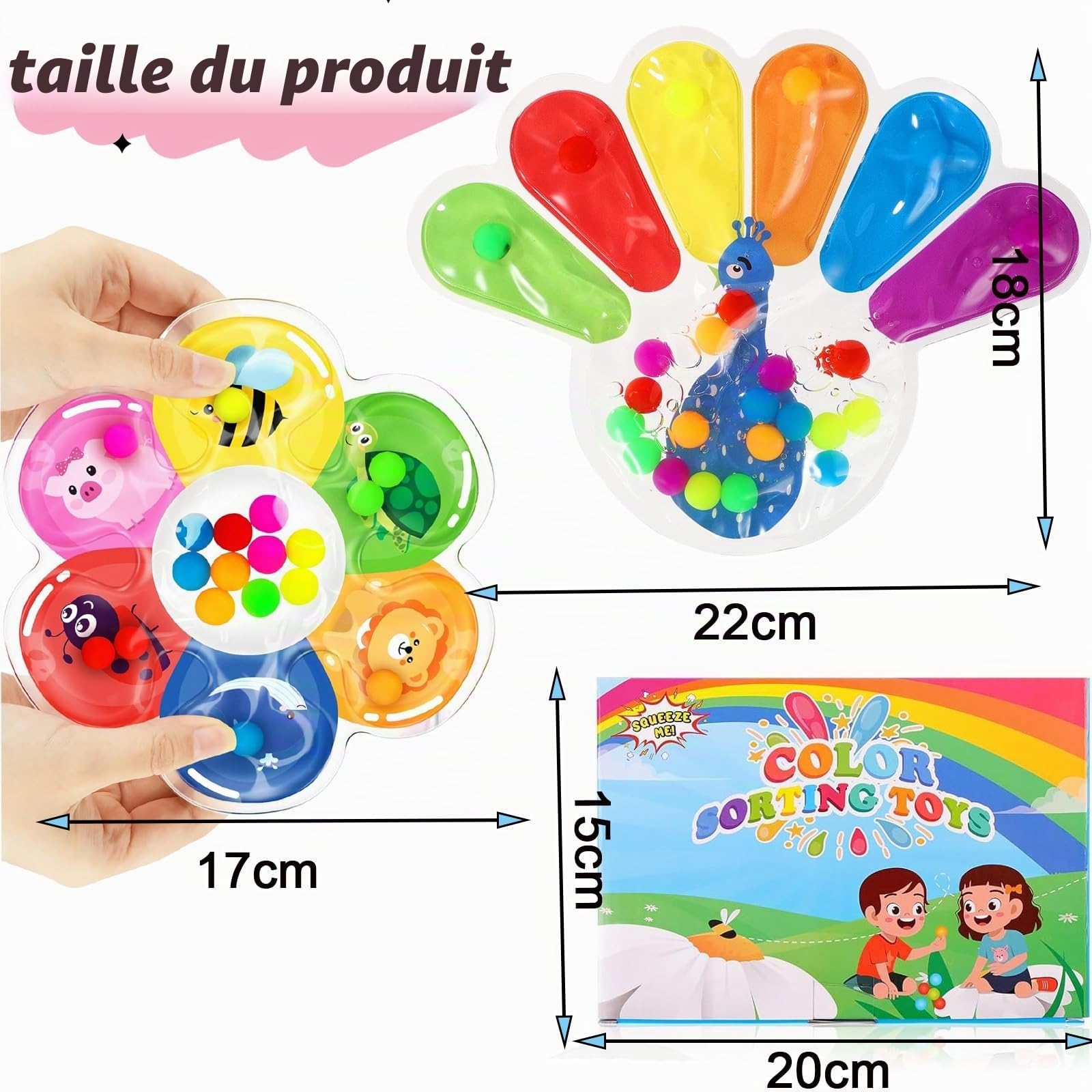 2x Jouet Sensoriel de Tri des Couleurs, Anti Stress Enfant Jouet Sensoriel Anti Stress pour Enfants, Montessori Squeeze Jouet pour TDAH et Autisme, développer la Motricité Fine des Tout Petits