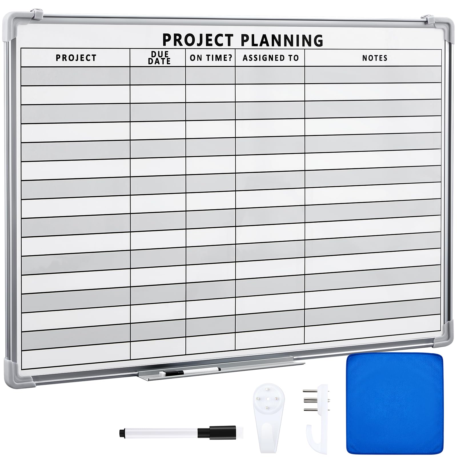 Lincia Project Planning Dry Erase Whiteboard Magnetic Dry Erase Board with Lines Sliding Marker Tray Aluminum Frame White Board Planner for Wall