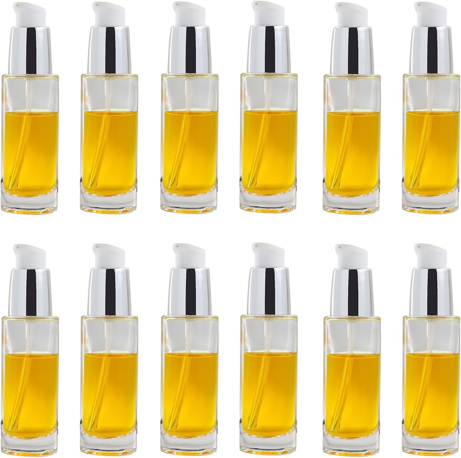 50ml Straight-Shouldered High Silver Glass Essential Oil/Dropper Bottles with 18/415 Threaded Glass Droppers, Leak-Proof Travel Bottles, Set of 6