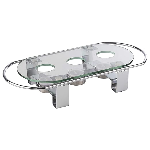 APS 35065 Speisenwärmer, Tellerwärmer, 3-flammig, Gestell aus Metall, Glasplatte, 34 x 18 x 6 cm