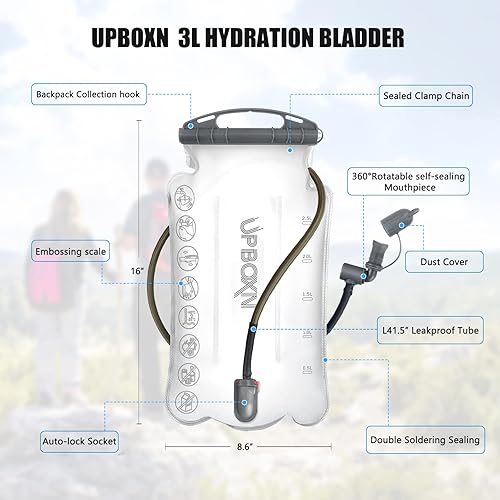 Miniatura 6 de UPBOXN Depósito de agua de 3 litros, sin BPA, a prueba de fugas, bolsa de almacenamiento de agua, sin sabor, paquete de hidratación de repuesto para