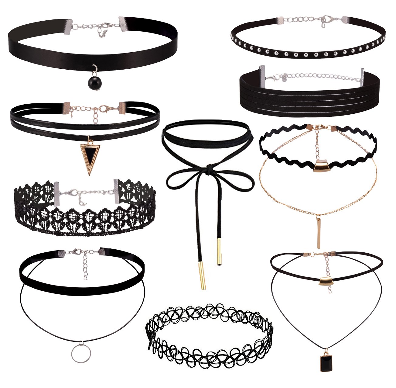 Gold Layering Chain Choker Necklace Layered Pendan Statement Adjustable Choker Necklace for Women Girls