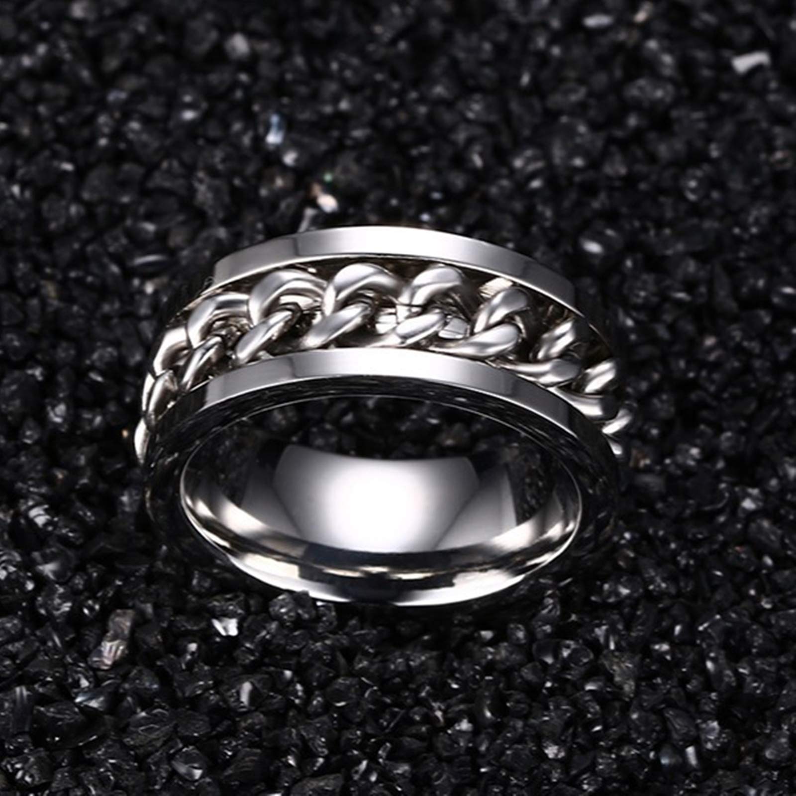 KnSam 2 anelli di fidanzamento coppia con incisione, anello da donna in argento, catena larga 8 mm, argento
