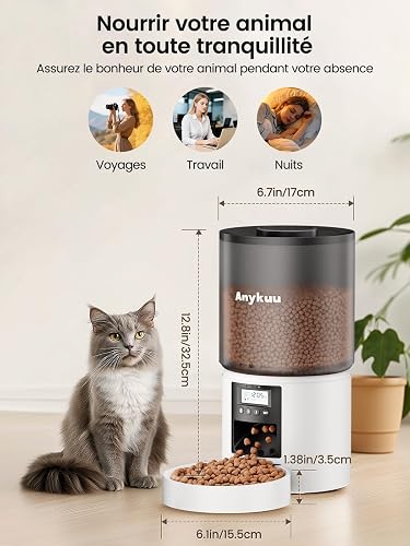 Distributeur Croquettes Chat Automatique 4L Distributeur Croquettes Cha, Fonction Vocale 10s, 6 Repas par Jour, Minuterie Programmable Distributeur De Croquettes pour Chats et Petits Chiens - 7
