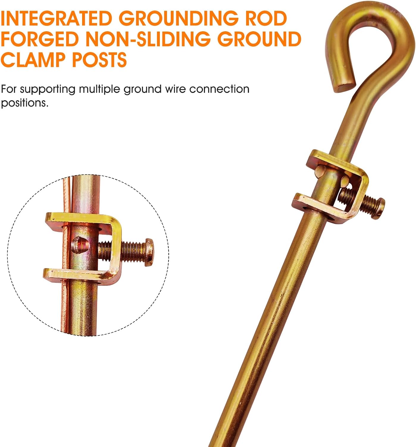 Portable Ground Rod,Oval-eye Grounding Bar with Ground Wire Clamps | Great for Electric Fences,Antennas,Satellite Dishes,and other Grounding Needs(18inch)