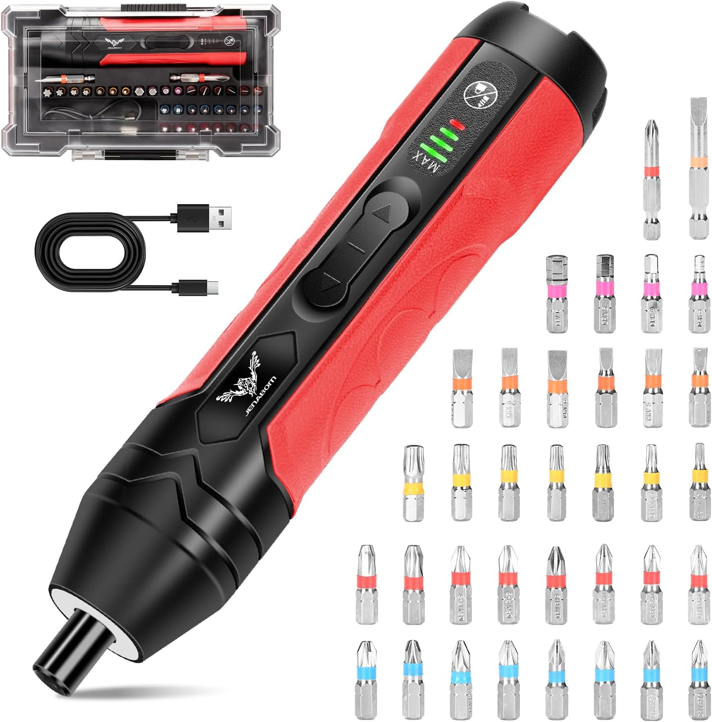 Electric Cordless Screwdriver Set 3.7V Rechargeable Adjustable 4 Torque Electric Screwdriver Gun, 5N.m Max Torque, LED Light,36 Pcs, Ideal for Daily & Light Industrial Use