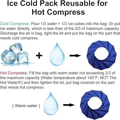 Miniatura 5 de Bolsa de hielo reutilizable de 9 pulgadas, bolsa de hielo para terapia fría y caliente para aliviar el dolor, sin fugas, bolsas de hielo azules,