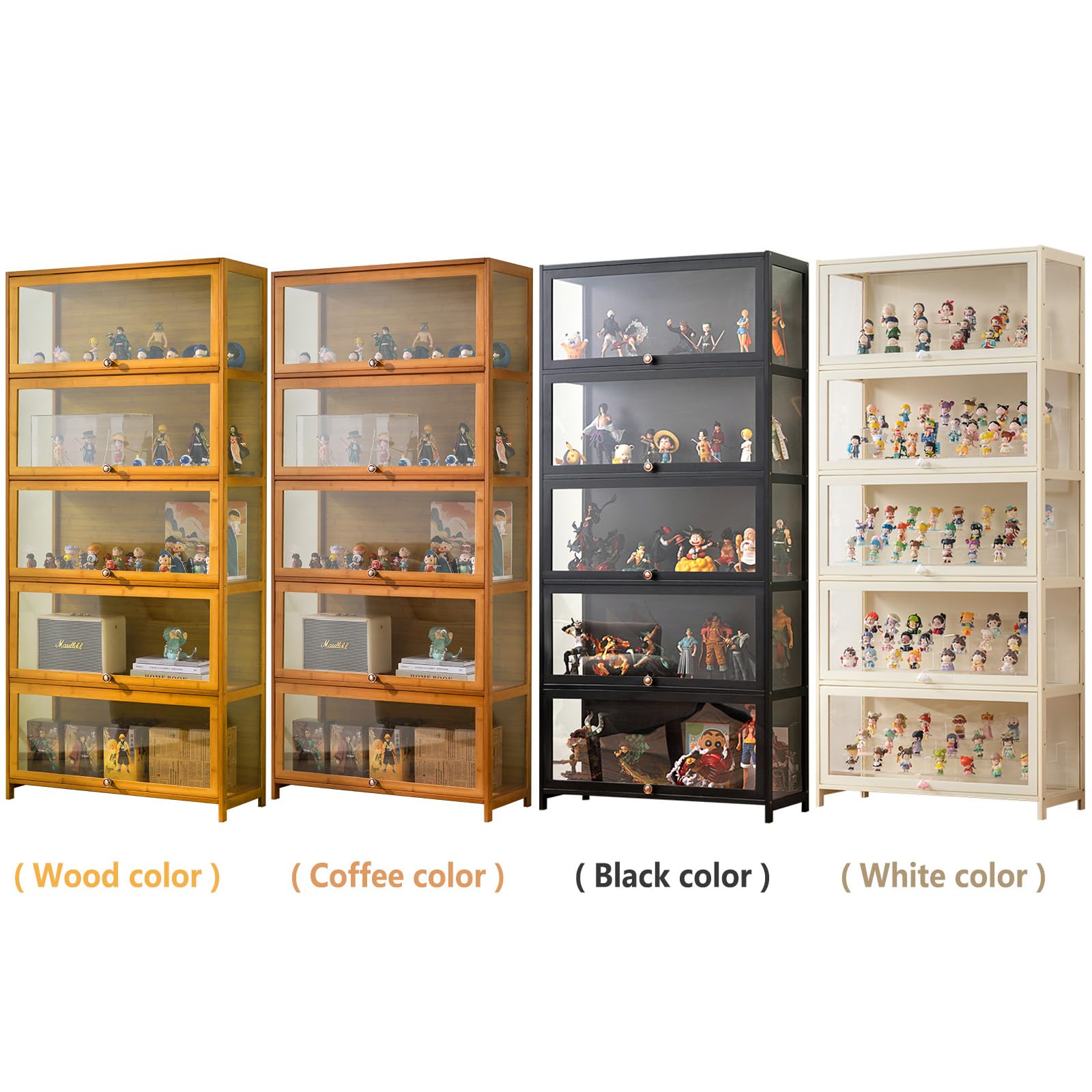 Vitrinenschrank Bambus-Aufbewahrungsschrank, Vitrine mit AcryltüR, Curio-SchräNke, Flip-Schranktür-Design, ist staubdicht und leicht zu reinigen Sich für Schlafzimme Eckvitrine-Coffee(60×32×40cm)