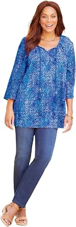 Catherines Womens Plus Size Sequin Trim Gauze Peasant Blouse