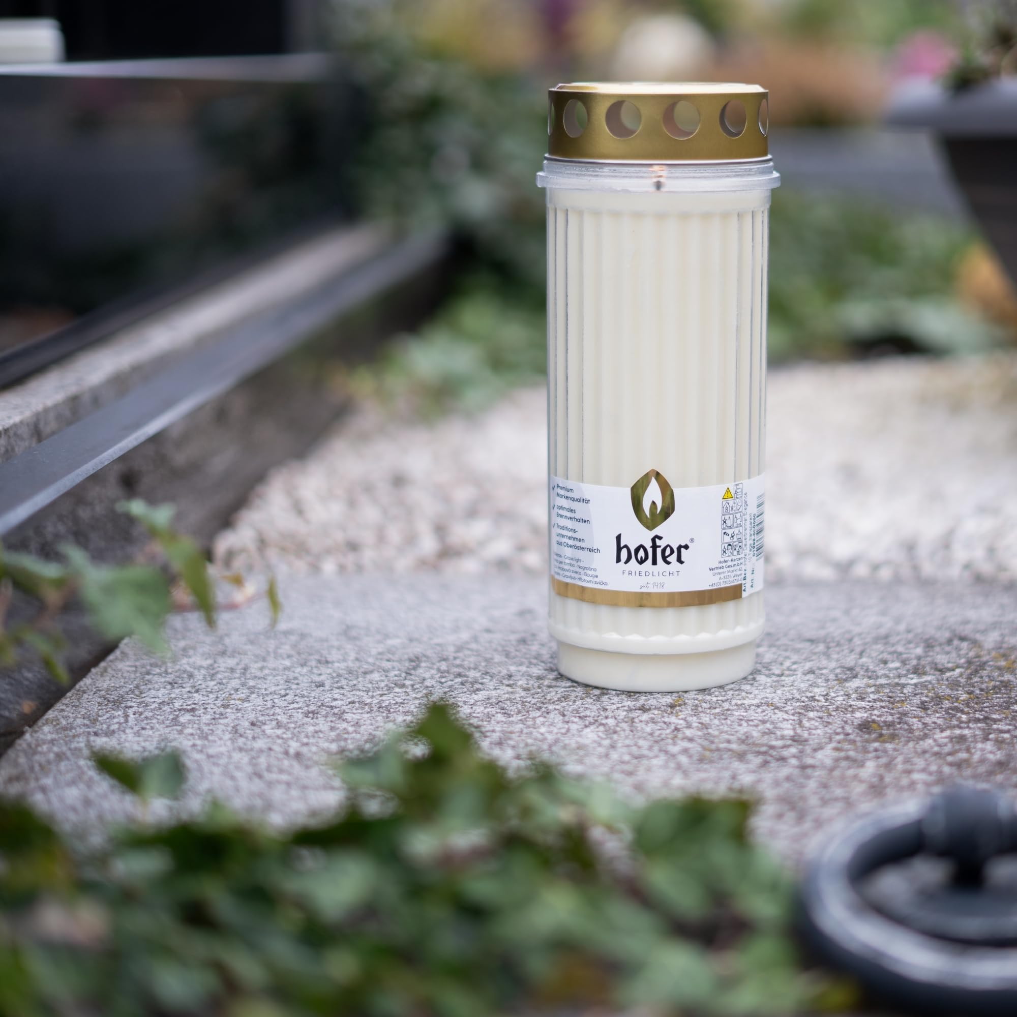 HOFER Grabkerzen, Grablicht, Brenndauer ca. 10 Tage, weiß, ELEGANCE, 6 Stk. | Regenfeste Trauerkerzen, Große Friedhofskerze, für Grabdeko & Grabschmuck