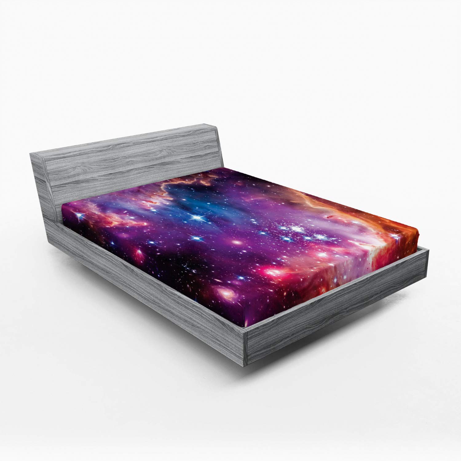 Ambesonne Galaxy Fitted Sheet, Magellanic Cloud Stars and Colorful Cosmic Universe View Pattern, Bed Cover with All-Round Elastic Deep Pocket for Comfort, King Size, Purple Blue Orange