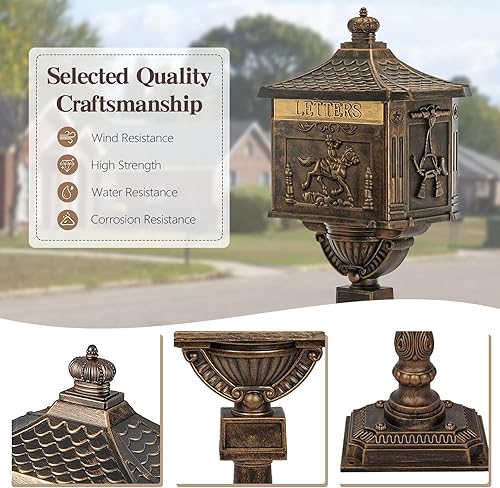 Miniatura 12 de Pedestal vertical de aluminio fundido resistente de la seguridad de la caja postal del buzón de correo del buzón Negro