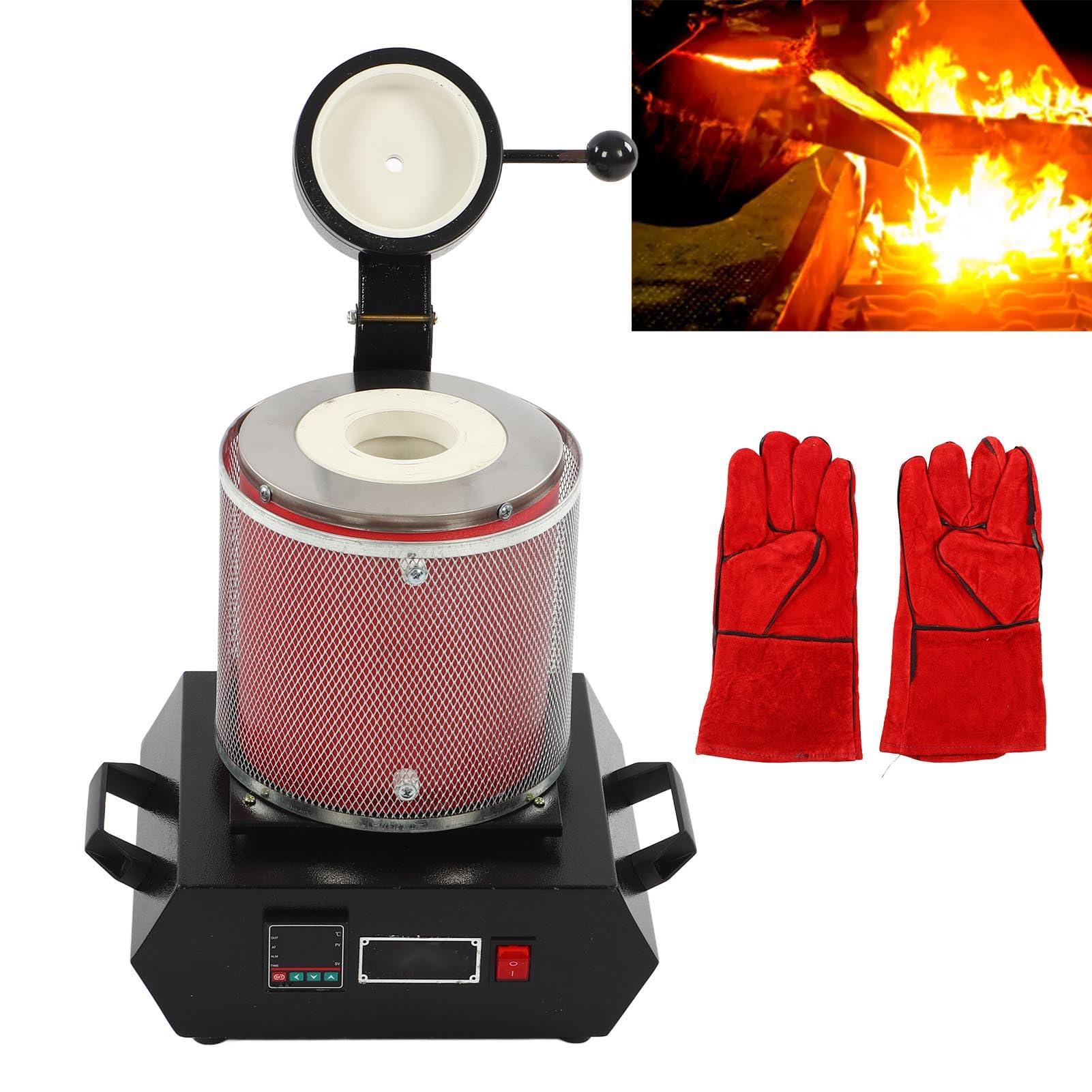 Forno Elettrico per Fusione 'Oro 3 Kg, Base Allargata, Fusione Fai-da-te, con Crogiolo di Grafite Incassato, Schermo Isolante Termico, per Gioielli in Metallo Oro Argento