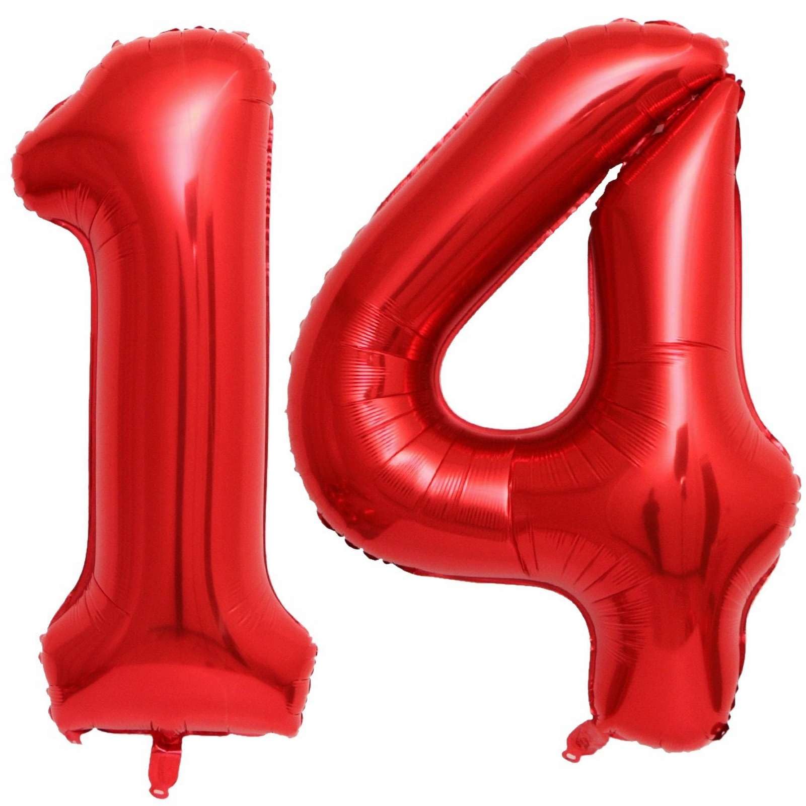 Red 14 Number Balloons, 40 Inch Giant Number 14 Balloons Foil Mylar Helium Red Number Balloons for 14th Birthday Party Supplies Anniversary Event