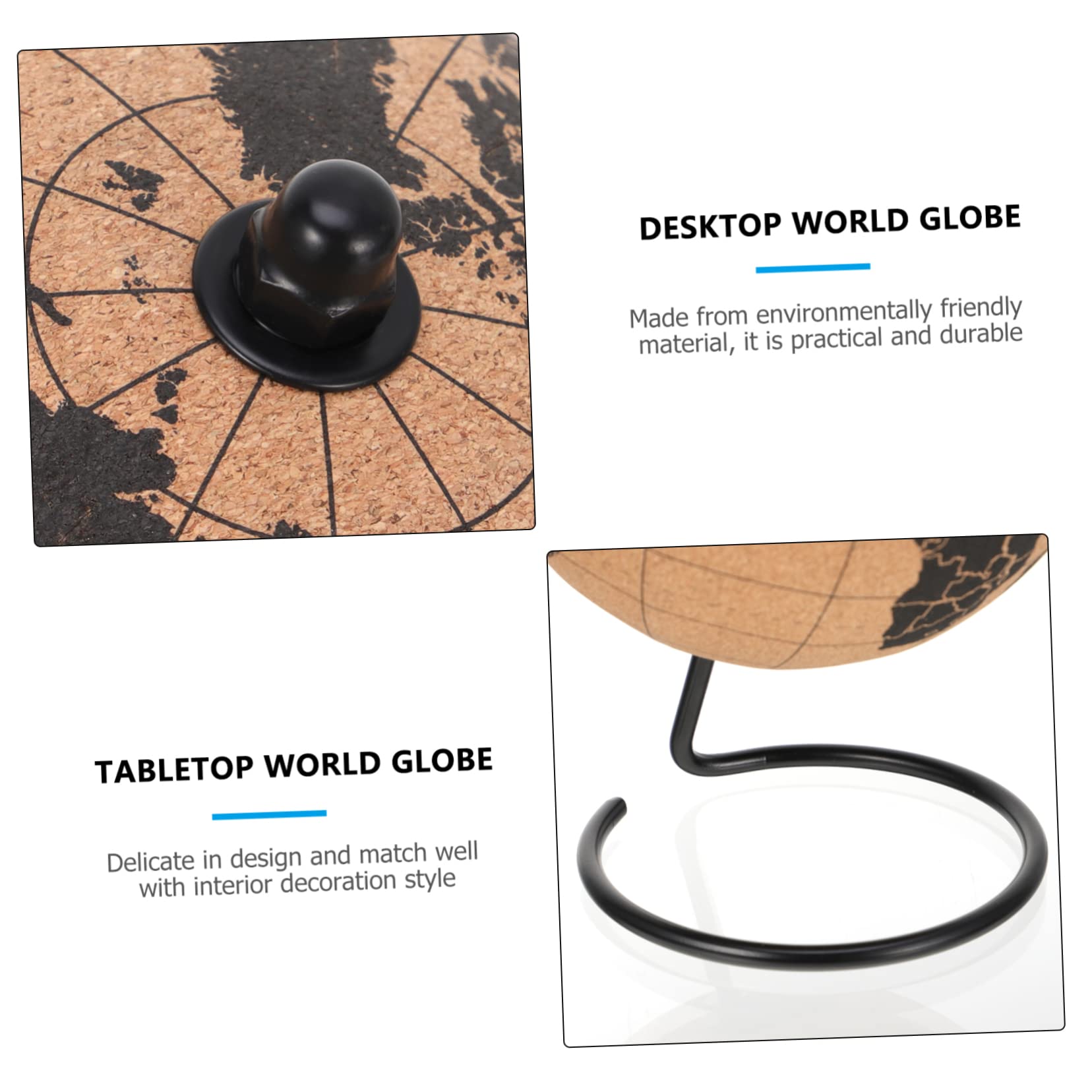 Abaodam Cork World Globe Tabletop Office Decoration Educational Tool for Boys and Girls Geographical Globes Stand for Study Room