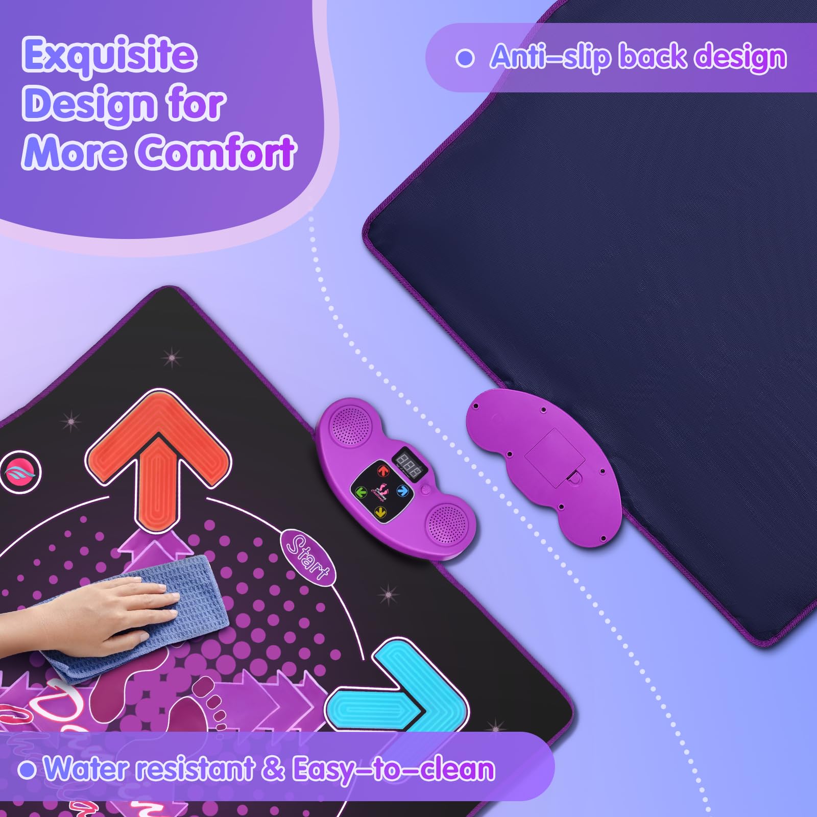 Generisch Tapis de jeu pour enfants avec 8 flèches lumineuses pour enfants pour un plaisir de danse interactif avec musique Bluetooth Tapis musical interactif pour enfants et filles
