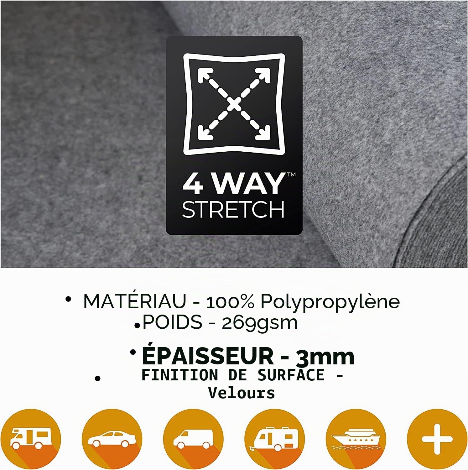 Tapis de protection extensible 4 directions pour van Noir 5 m x 2 m