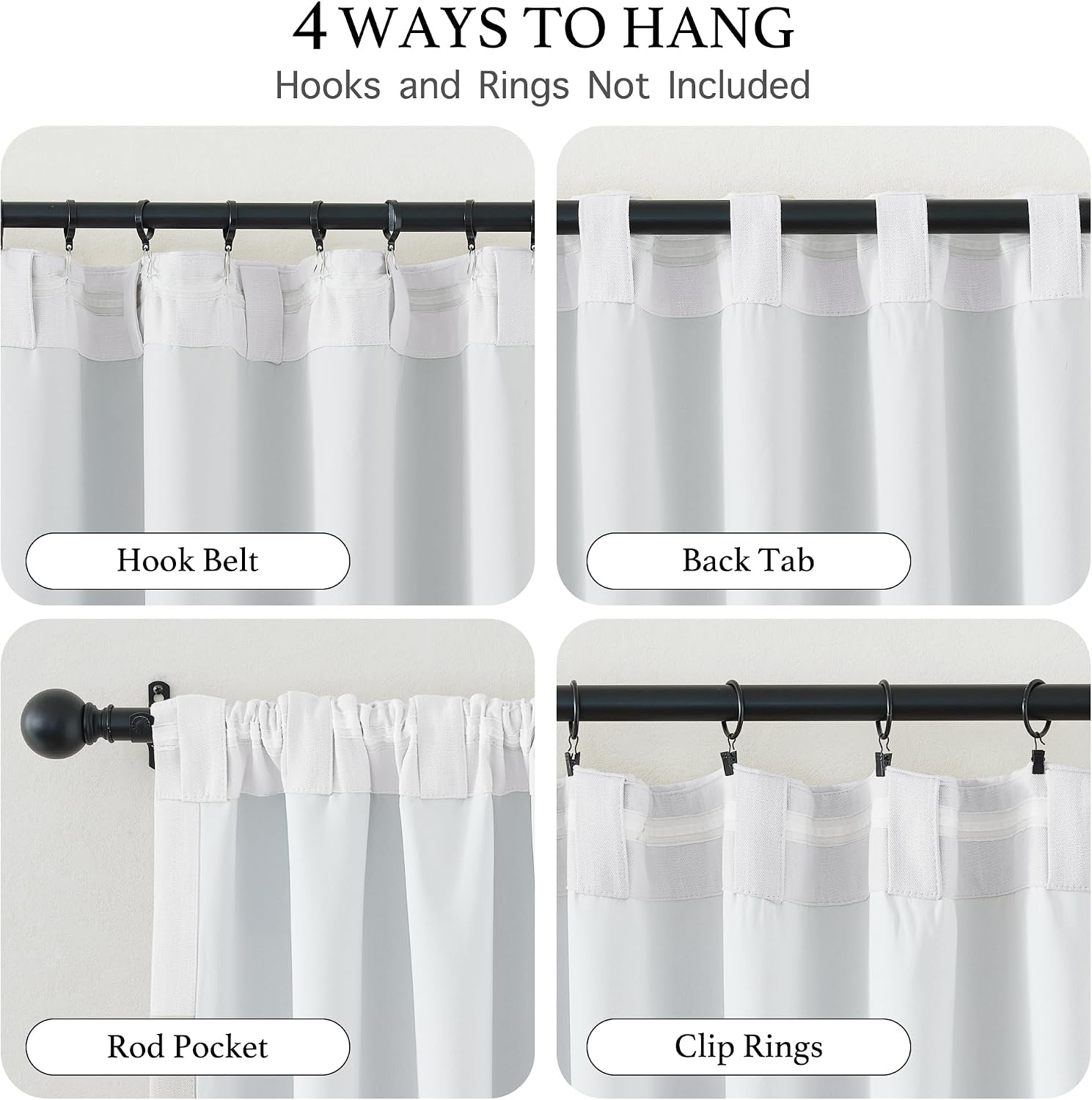 KGORGE White Faux Linen Curtains 96 inches Long, Pinch Pleated Thick Linen Weave Drapes Blackout Thermal Insulated Window Treatments for Bedroom Home Office, W 52 x L 96 inch, 2 Panels Set