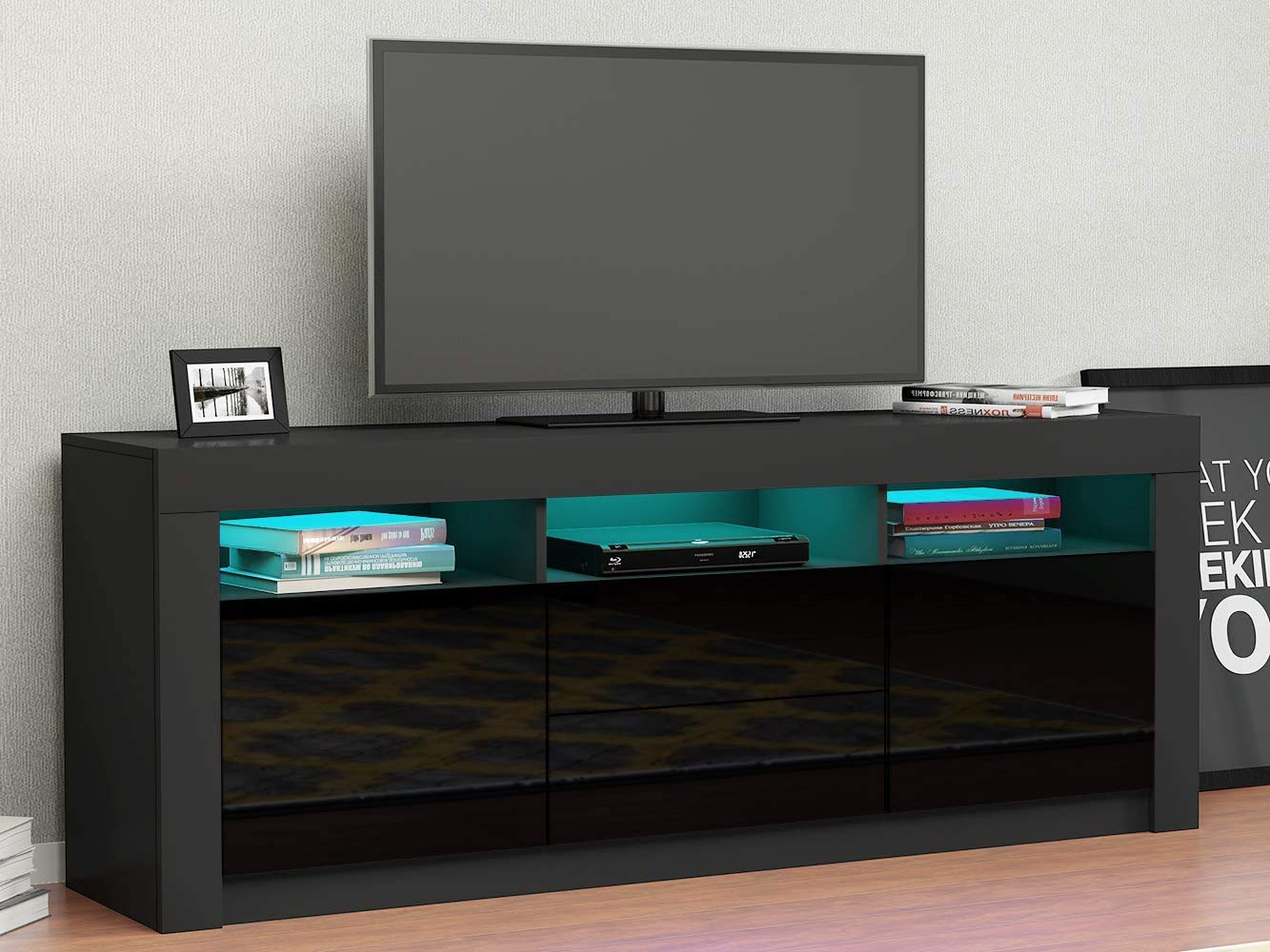 Buy Sobed Modern 160cm TV Unit Stand Matt Body & High Gloss Doors RGB LED Lights(Black
