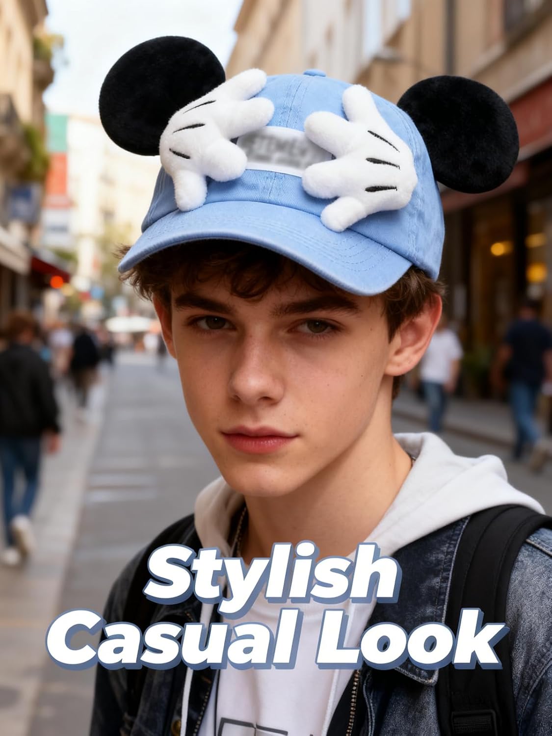 Cute Cartoon Mouse Ear Baseball Caps Adjustable Snapback Hat Outdoor Sports Travel Sun Hat with Curved Brim for Adult Teens
