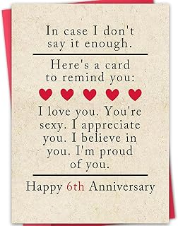6 Year Anniversary Card Gifts for Him Her,Happy 6th Anniversary Cards for Woman Men,Iron Anniversary Cards Gifts for Husband Wife,6th Wedding Anniversary Card