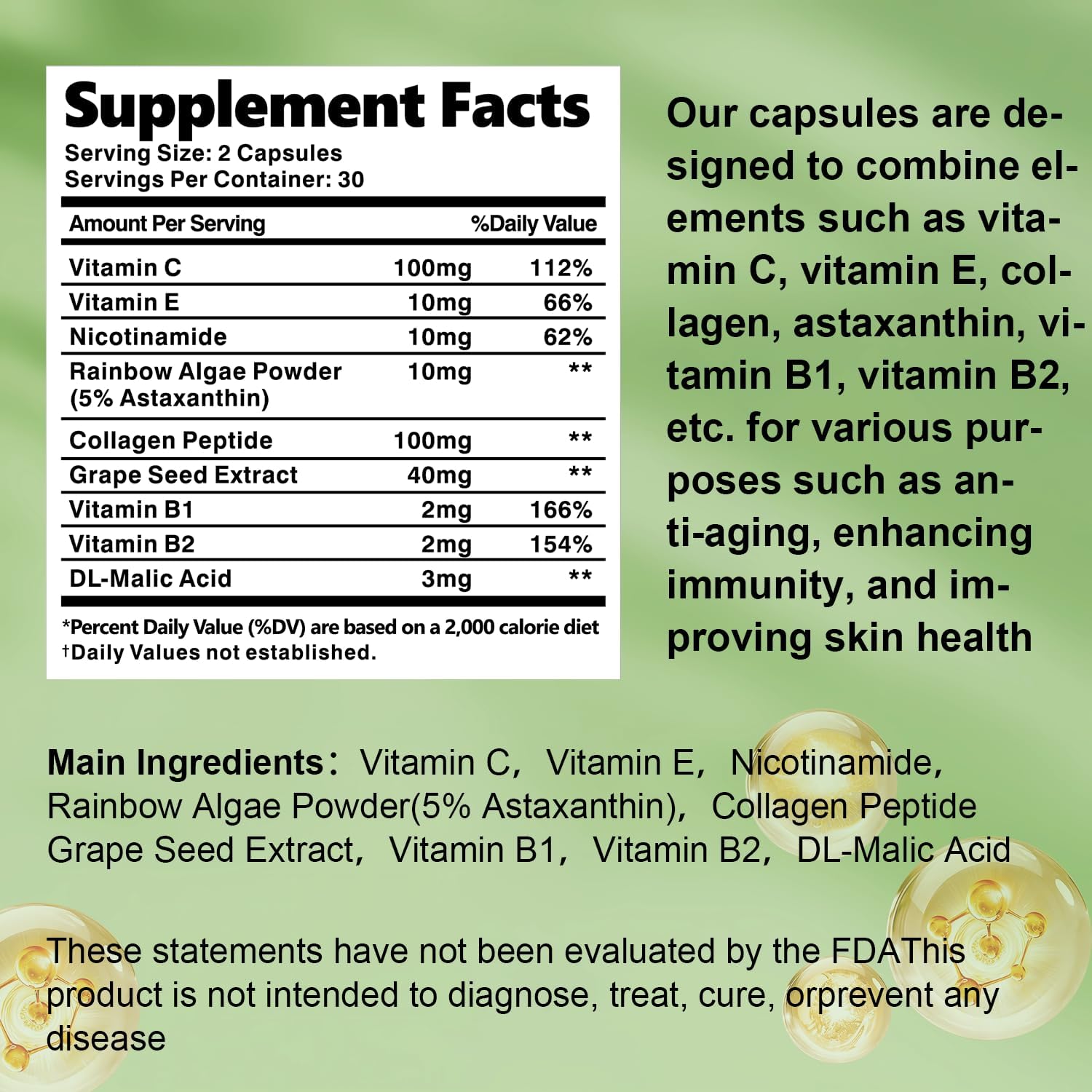 Premium Vitamin C+ E, NAD, Astaxanthin and Collagen Capsules,scientifically formulated,enhances Immunity,removes Free radicals, maintains Healthy Anti-Aging, Gluten-Free, 60 Capsules