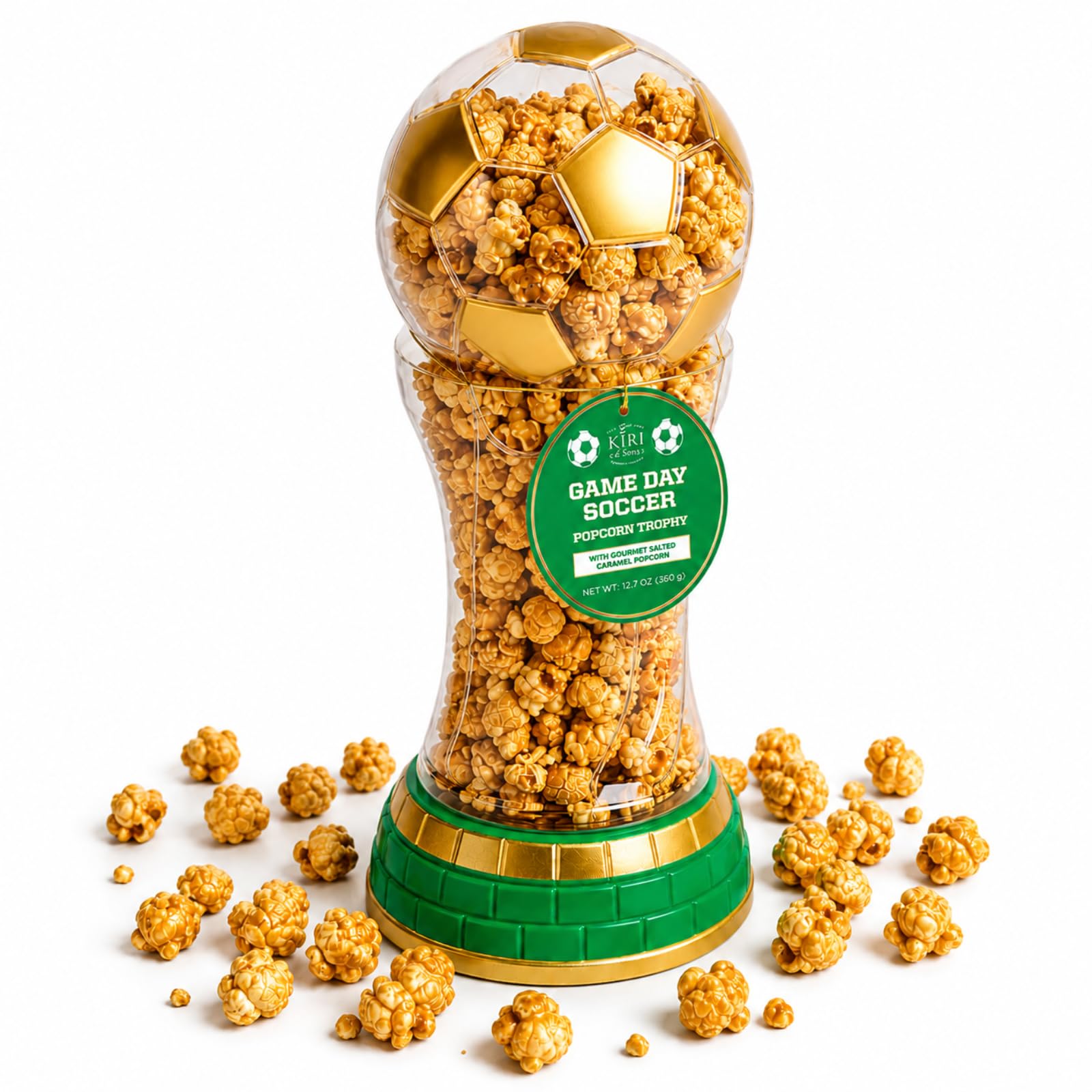 Soccer Trophy Gourmet Salted Caramel Popcorn 12.7oz - Football Party Favor | Sweet & Salty Flavor, Fun Party Favor, Premium Gourmet Popcorn, Perfect for Team Celebrations & Parties