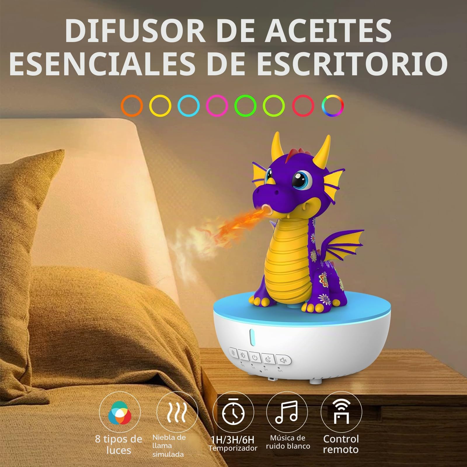 Diffusor de Aromas con Ruido Blanco, Humidificador para Niños de 200 ml con Mando a Distancia y Función de Temporizador 1/3/6 H, Diffusor de Aceites Esenciales para Dormitorio (Morado)