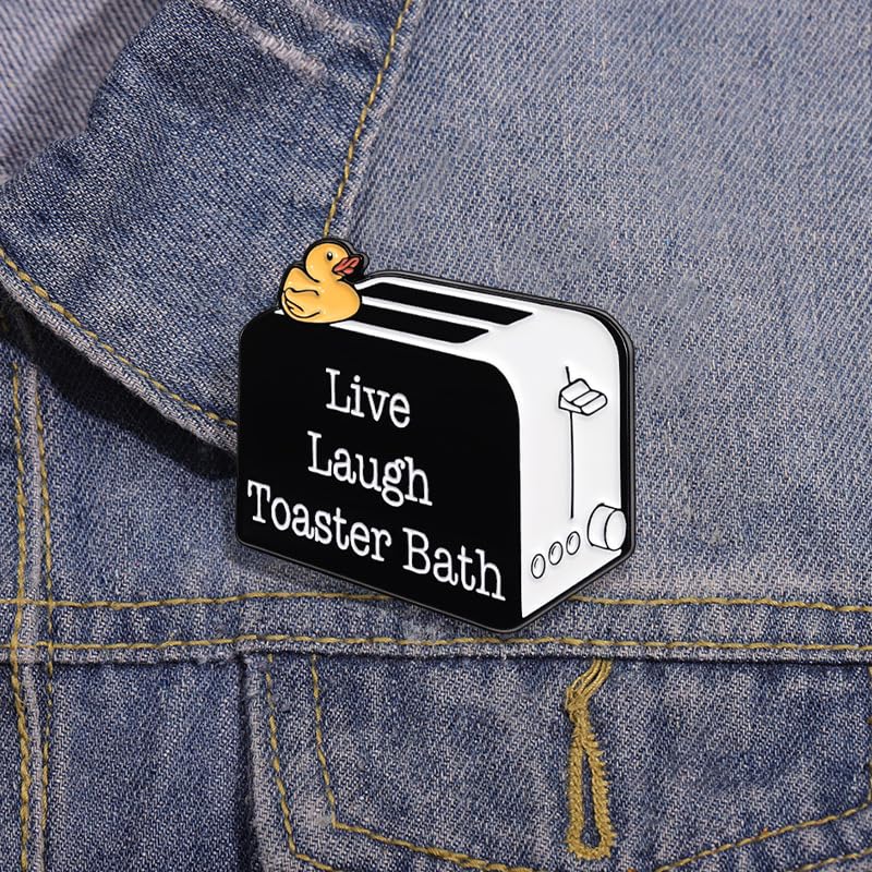 Image of Cute Toaster Brooch Cartoon Little Yellow Duck Enamel Pins for Women Girls Boys Novelty Funny Live Laugh Toaster Bath Letter Lapel Pin Geometric Brooches Hat Jacket Backpacks Bags Clothing Badge Accessories Jewelry