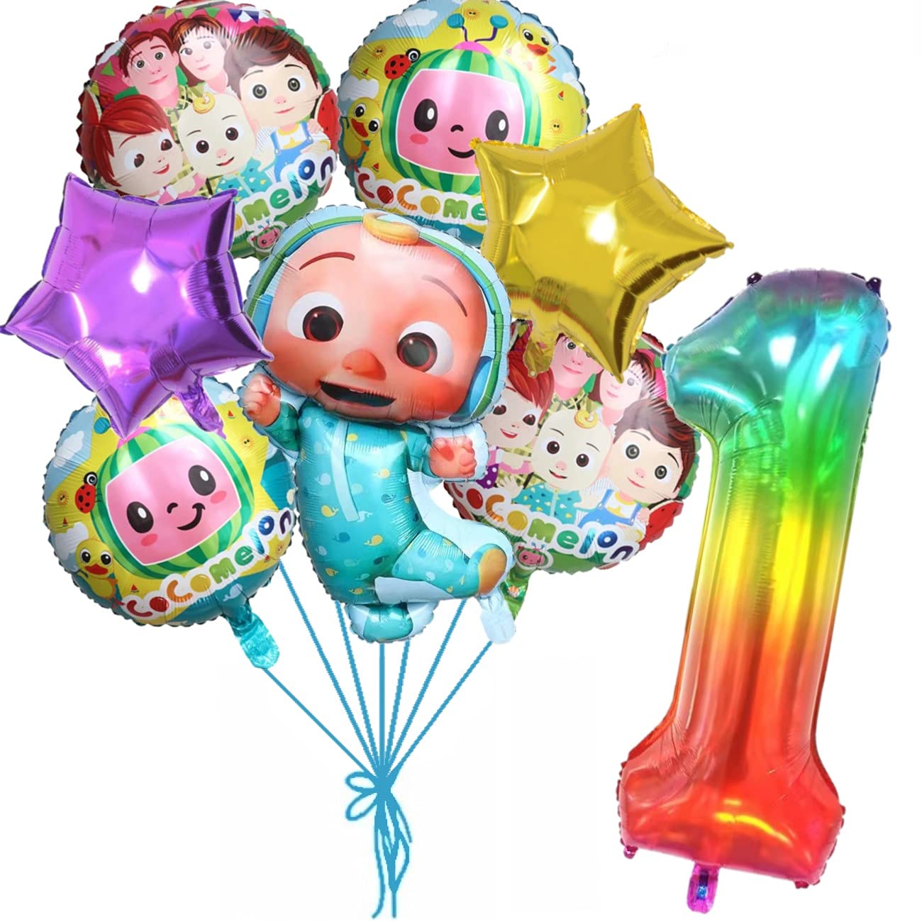 JJmelon Balloons, 8 pcs Foil Balloons for 1st Birthday Party Supplies Decoration (1 year old)