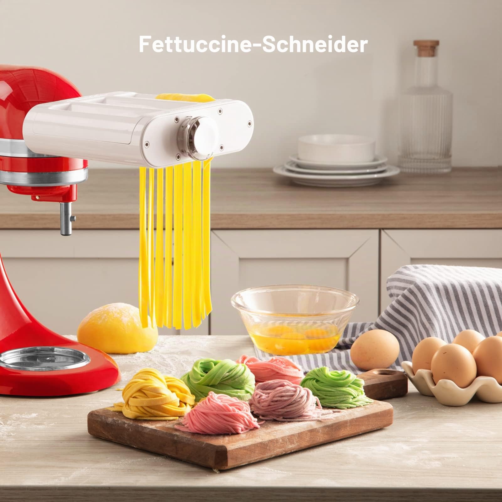 Antree 3-in-1 Roller- und Schneide-Aufsatz-Set für KitchenAid Standmixer, inklusive Nudelblech-Roller, Spaghetti, Fettuccine Cutter Maker, Zubehör und Reinigungsbürste und Pasta Trockengestell