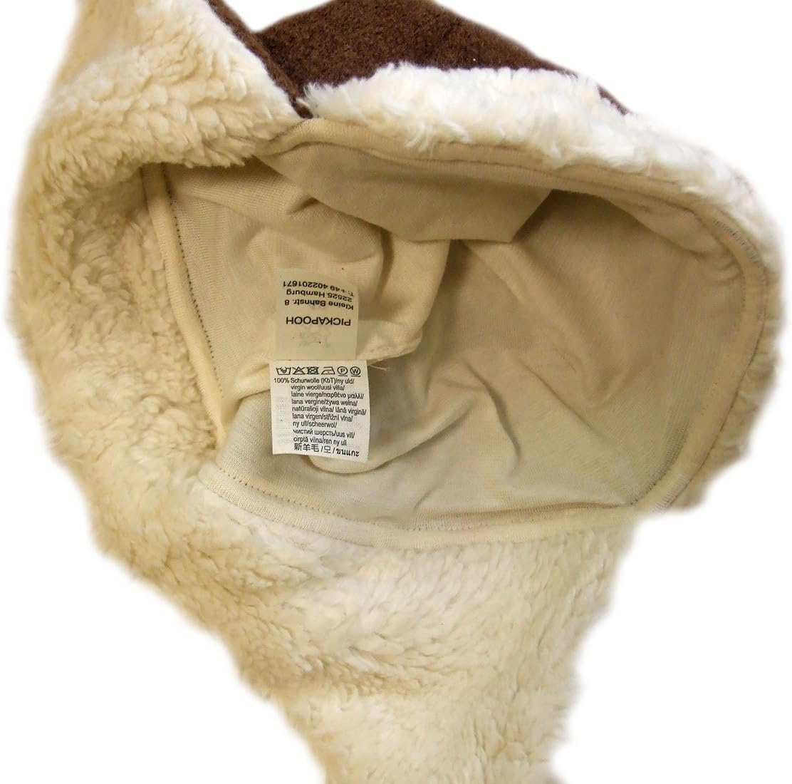 Pickapooh Hat 100% Merino Wool Boiled Plush Baby Boy Girl Children Organic Cotton Winter Earflap Fynn (52 cm (20,5 in), Brown)