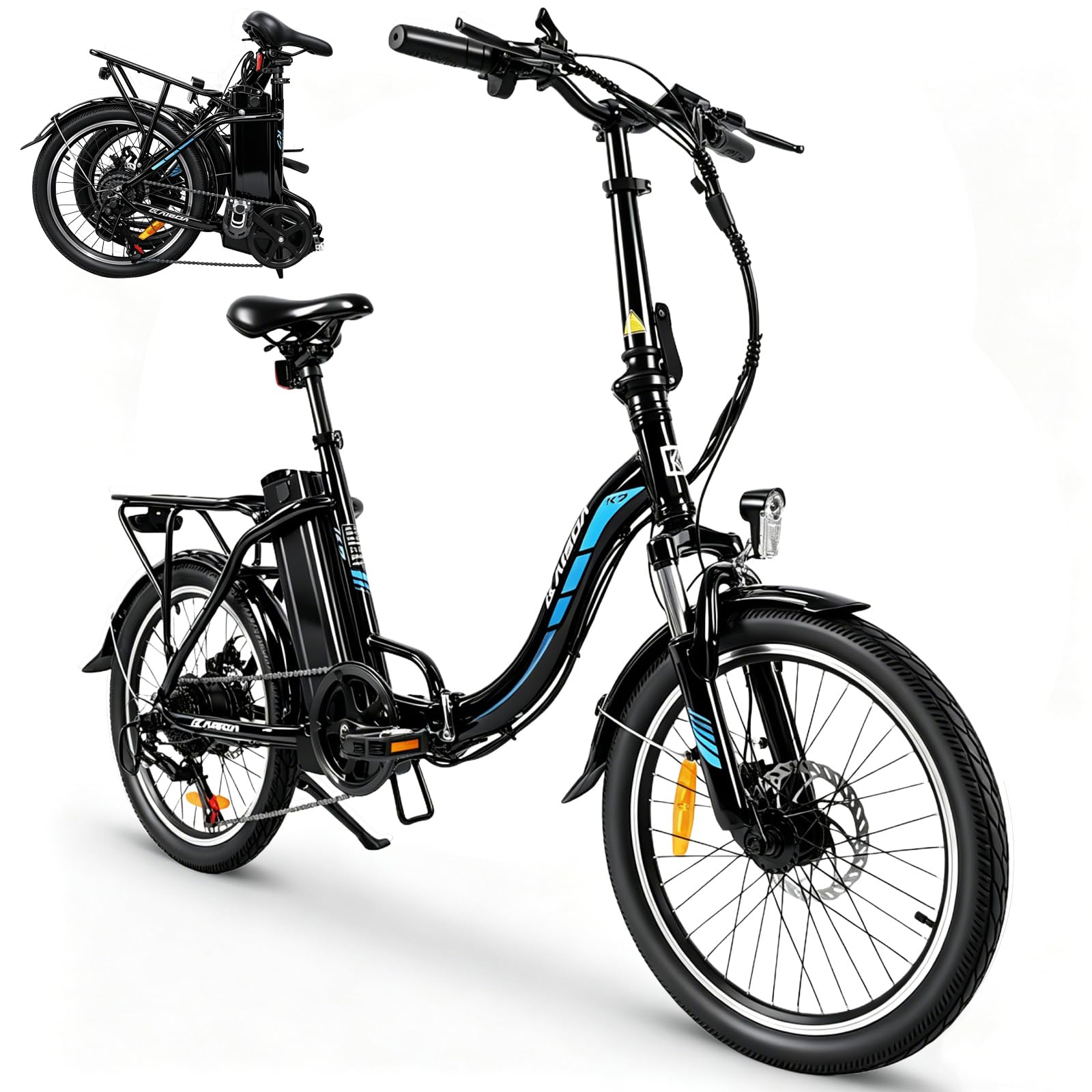 20 Zoll Klapprad E-Bike, 250W 40Nm Elektrofahrrad für Erwachsene, 24kg Leichtgewicht, 36V 13Ah Abnehmbarer Akku, 45-75km Reichweite, 7-Gang Pedelec