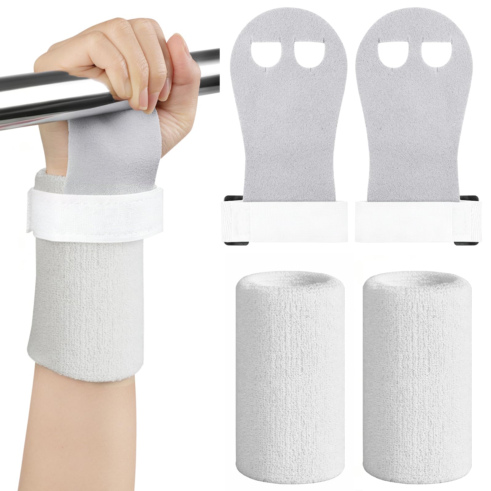 DiULi Gymnastics Hand Grips for Kids Girls with Wristbands, 2 Pairs Bar Grips for Gymnastics, Palm Protection Non Slip Grips for Youth Training, Pull Ups, Workout, Exercise & Yoga - White Small โ image 1