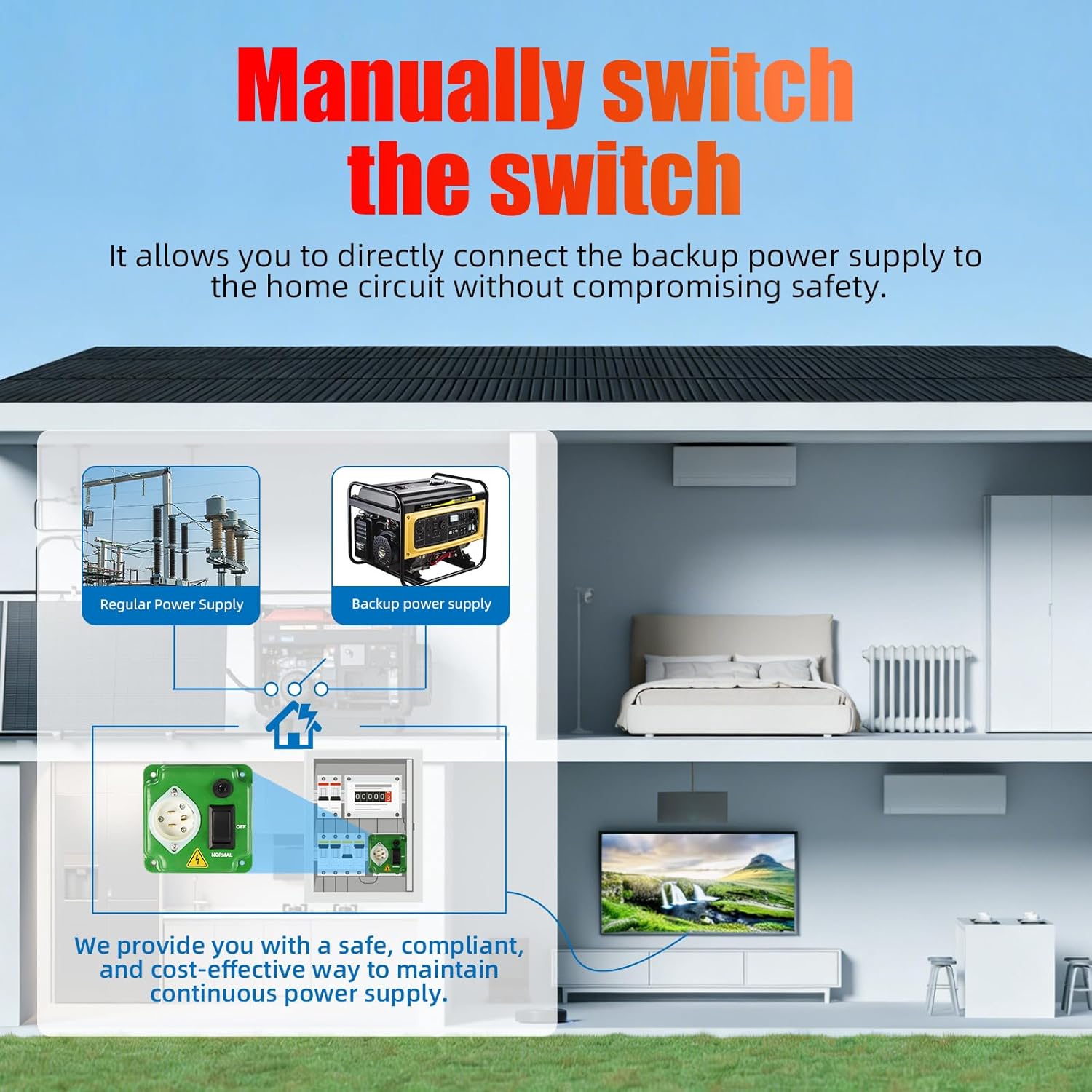 Interruptores de Transferencia para Generadores 20 A 120V,Suitable for Any Generator Type, Neutral generators, and Solar Systems, for Indoor, Outdoor, and RV use (Green)