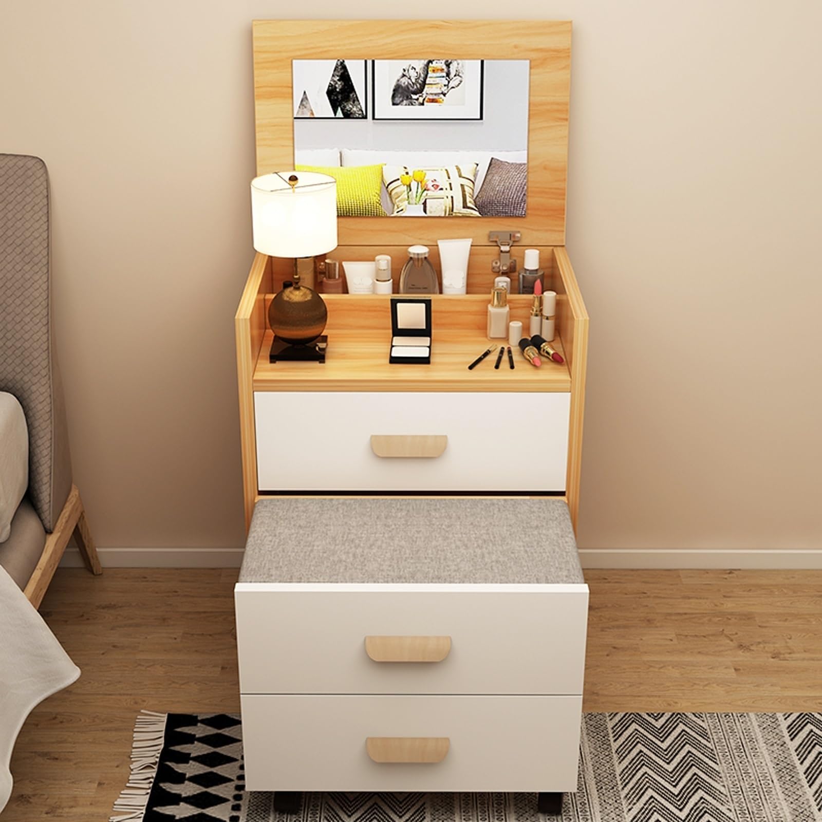 Multifunktionaler Schminktisch, Schlafzimmer, Klapptisch, Schminktisch, Makeup Tisch Set , Nachttisch, Aufbewahrungsschrank, Schminktische, Kleiner Schminktisch Mit Schubladen, Kleine Kommode ( Color