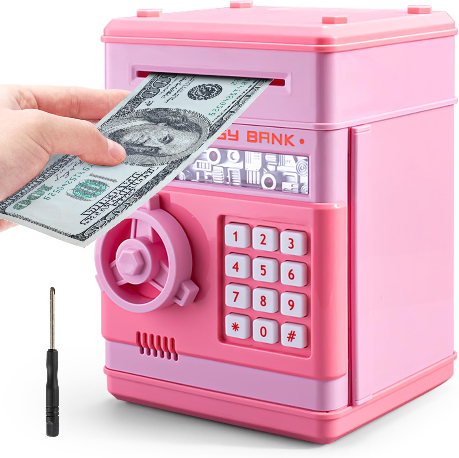 PhilaeECPiggy Bank for Girls Boys, Electronic ATM Password Cash Coin Can Auto Scroll Paper Money Saving Box Toy Gift for Kids - Hot Birthday Gifts for Kids (Pink)
