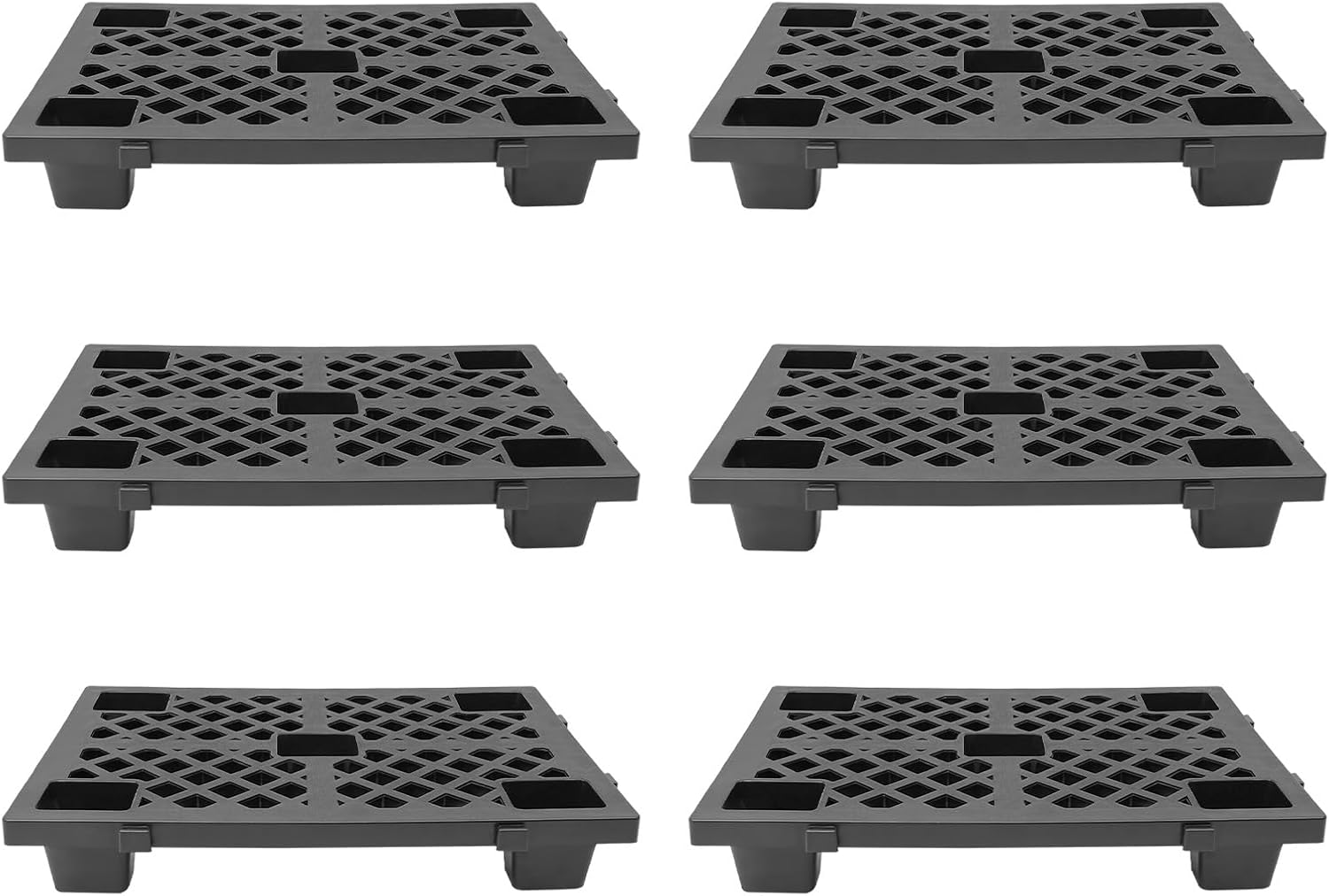 6 Pcs Lightweight Moisture-Proof Floor Pallet, 24x16x4 Inch Interlocking Stackable Storage Pallets, 220LBS Capacity Moisture Proof Floor Pads w/Breathable Grid for Warehouse Garage Basement (Black)