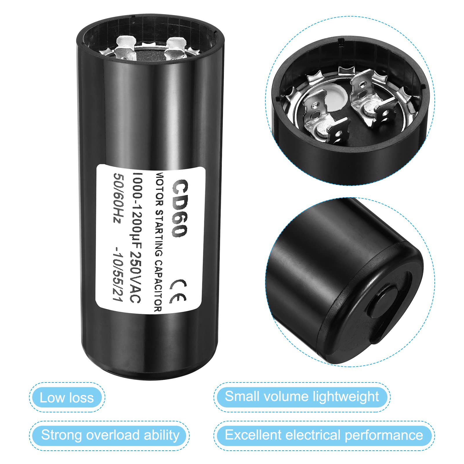 PATIKIL Motore Avvio Condensatore, 1000-1200uF/Mfd 250VAC 50/60Hz CD60 Avvio Condensatore Motore Avviamento Condensatore per Elettrico Motore Si avvia In funzione