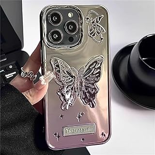 جراب حماية شفاف فاخر لامع وجذاب ثلاثي الأبعاد مطلٍ بالكهرباء متوافق مع آيفون 14 برو ماكس من نكست ستور (فضي وأرجواني)